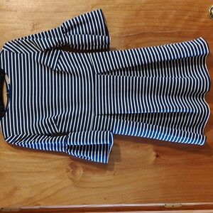 Altar'd State Cute Retro Sailor Dress Blue White Stripe Pleated Bell Sleeve Sz M